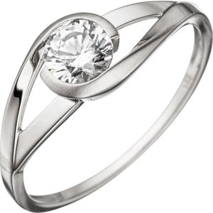 Gr. 52 - Damen Ring 333 Gold Wei&#223;gold teil matt 1 Zirkonia Wei&#223;goldring