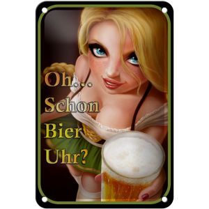 Blechschild Spruch 12x18cm Pinup Oh schon Bier Uhr