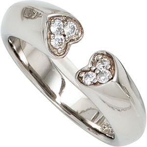 Gr. 52 - Damen Ring Herz Herzen offen 925 Sterling Silber 6 Zirkonia Silberring