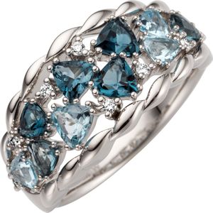 Gr. 56 - Damen Ring 585 Wei&#223;gold 10 Blautopase hellblau blau 8 Diamanten Brillanten