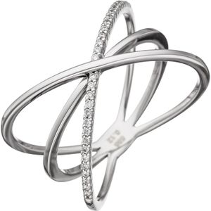 Gr. 56 - Damen Ring 3-reihig 585 Gold Wei&#223;gold 30 Diamanten Brillanten Wei&#223;goldring