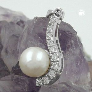 Anh&#228;nger 20x9mm Zuchtperle mit Zirkonias rhodiniert Silber 925