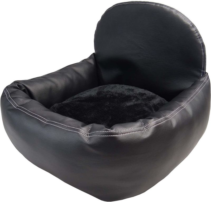 Extra pflegeleichter Hunde Leder Look Autositz - Verst&#228;rkter Autositz f&#252;r kleine und mittlere Hunde - hochwertiger und wasserfester Hundeautositz f&#252;r den Beifahrersitz im Auto (L-Gr&#246;&#223;e, Schwarz) kompatibel f&#252;r Peugeot Bipper