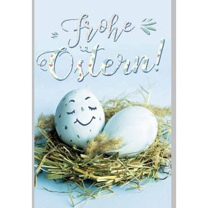 AV Ostern Gl&#252;ckwunschkarte mit Umschlag Eier im Nest Eier in Nest mit Gesicht