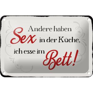 Blechschild Spruch 18x12cm Sex in der K&#252;che Bett Schild