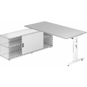 Anbauschreibtisch T-Fu&#223; 160x80cm grau wei&#223;