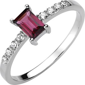 Gr. 62 - Damen Ring 925 Sterling Silber 1 Rhodolith rot 8 Zirkonia Silberring