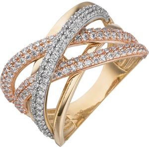 Gr. 50 - Damen Ring breit 333 Gold Gelbgold Rotgold bicolor mit Zirkonia