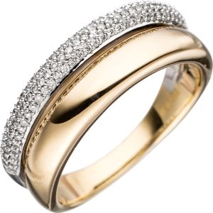 Gr. 52 - Damen Ring 585 Gold Gelbgold Wei&#223;gold bicolor 101 Diamanten Brillanten Goldring
