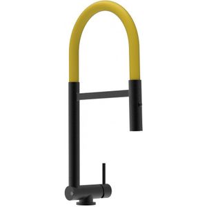 Wasserhahn Vorfenster K&#252;chenarmatur, Umklappbar 4,5 CM, mit 360Â° schwenkbarem Auslauf, abnehmbare 2 strahl Handbrause, Schwarz Matt Gelb