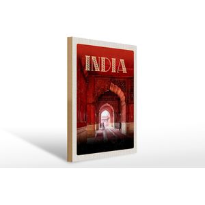 Holzschild Reise 30x40cm Indien Tempel von innen rot
