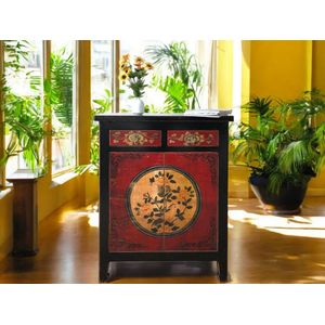 Highboard Vintage Rot Schwarz Schrank Kommode chinesisch asiatisch Kolonial-Stil Antik-Stil Sideboard orientalisch Fernost shabby-chic Landhaus