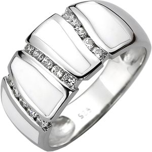 Gr. 52 - Damen Ring 925 Sterling Silber 15 Zirkonia und wei&#223;e Emaille-Einlage