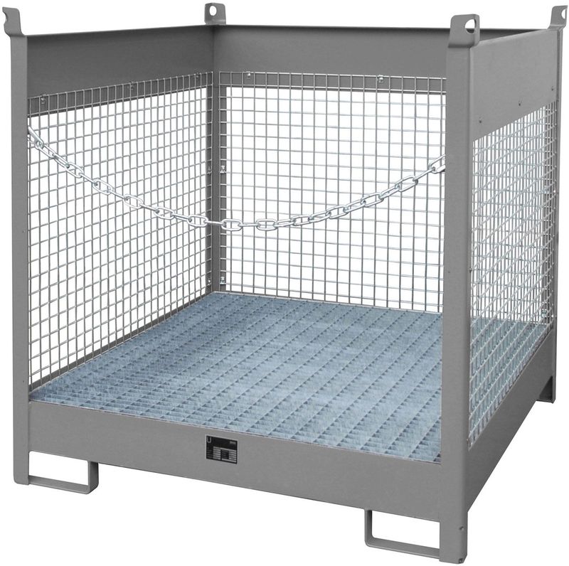 Bauer Fass-Stapelpalette FSP-4 D, Drahtgitterw&#228;nde, Mausgrau