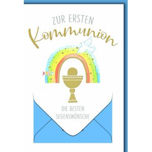 Kommunion Geldkarte Gl&#252;ckwunschkarte mit Briefumschlag Regenbogen mit Kelch