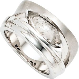 Gr. 54 - Damen Ring breit 925 Sterling Silber rhodiniert teil matt 1 Turmalinquarz
