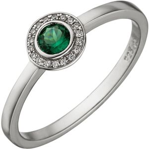 Gr. 56 - Damen Ring 925 Sterling Silber 19 Zirkonia gr&#252;n und wei&#223; Silberring