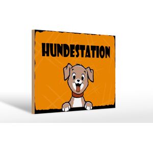 Holzschild Hinweis 30x20cm Hundestation (orange)
