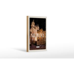 Holzschild Reise 12x18cm Salamanca Spain Architektur Nacht Dekoration