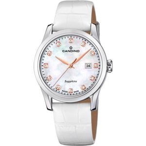 Candino Damenarmbanduhr C4736 1 Edelstahl Leder wei&#223;