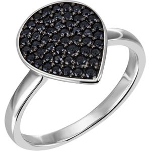 Gr. 54 - Damen Ring Tropfen 925 Sterling Silber 51 Zirkonia schwarz