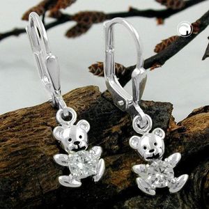 Ohrbrisur Ohrh&#228;nger Ohrringe 24x7mm kleiner B&#228;r Zirkonia wei&#223; Silber 925
