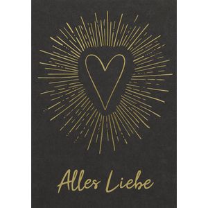 Allgemeine W&#252;nsche Alles Liebe Herz schwarz-gold Black Black Black&amp;Gold Gold Gold Gl&#252;ckwunschkarte mit Umschlag