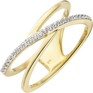 Gr. 54 - Damen Ring 2-reihig 375 Gold Gelbgold 24 Zirkonia Goldring