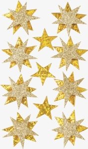 Sticker-Etikett Sterne gold 15 St&#252;ck 4-farbig