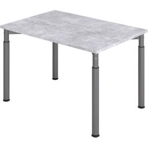 b&#252;m&#246; h&#246;henverstellbarer Schreibtisch 120x80 cm in Beton, Gestell graphit - PC Tisch h&#246;henverstellbar &amp; klein, h&#246;henverstellbarer Tisch B&#252;ro, kleiner Computertisch verstellbar, Y-Serie