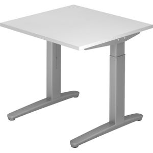 b&#252;m&#246; manuell h&#246;henverstellbarer Schreibtisch 80x80 in wei&#223;, Gestell in silber - PC Tisch h&#246;henverstellbar &amp; klein, h&#246;henverstellbarer Tisch B&#252;ro, kleiner Computertisch verstellbar