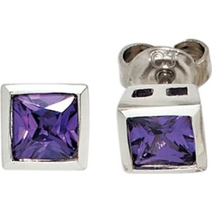 JOBO""40668""Ohrstecker quadratisch 925 Sterling Silber 2 Zirkonia lila violett Ohrringe