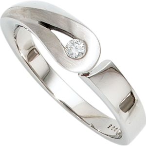 Gr. 58 - Damen Ring 925 Sterling Silber rhodiniert mattiert 1 Diamant Brillant Silberring