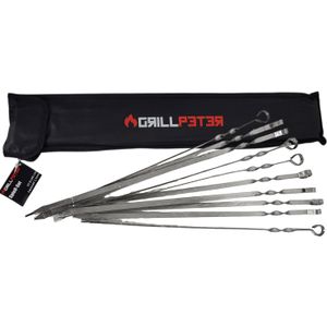 Grillpeter Schaschlik Spie&#223;e Edelstahl 10 St&#252;ck 60 cm mit Tasche