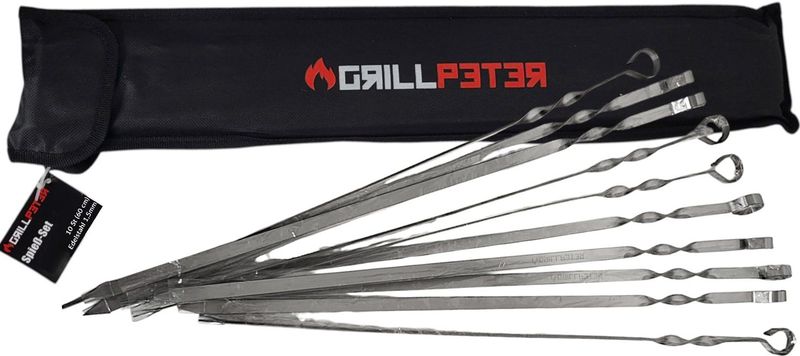 Grillpeter Schaschlik Spie&#223;e Edelstahl 10 St&#252;ck 60 cm mit Tasche