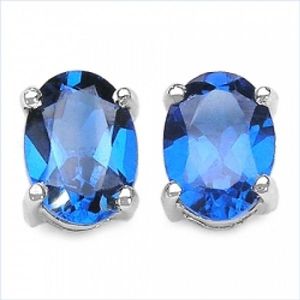 Ohrstecker Blaue Zirkonia Oval-925 Silber-Rhod.-3,12cts