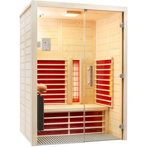 Infraworld Infrarotkabine TrioSol Natura 147 Glas Fichte 147x104 cm mit ABC-Strahler Salzverdampfer