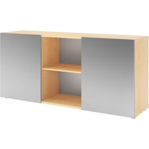 b&#252;m&#246; Schwebet&#252;renschrank, Sideboard Ahorn Silber - B&#252;rom&#246;bel Sideboard Holz 160cm breit, 42cm schmal, B&#252;ro Schrank mit Schwebet&#252;r f&#252;r Flur oder als Wohnzimmer-Kommode