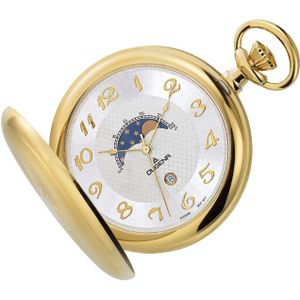 Dugena 4460306 Savonette Taschenuhr mit Kette, Datum, Mondphase