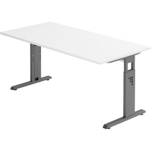 b&#252;m&#246; h&#246;henverstellbarer Schreibtisch O-Serie 160x80 cm in wei&#223;, Gestell in Graphit - PC Tisch f&#252;r's B&#252;ro manuell h&#246;henverstellbar, Computertisch verstellbar