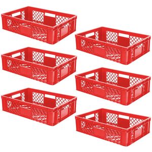 6x Eurobeh&#228;lter Stapelkorb durchbrochen, PE-HD, Industriequalit&#228;t, lebensmittelecht, LxBxH 600x400x150 mm, rot, Kunststoffkiste, Beh&#228;lter, Transportkiste