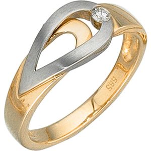 Gr. 60 - Damen Ring 585 Gold Gelbgold Wei&#223;gold bicolor matt 1 Diamant Brillant
