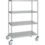 Kongamek Edelstahl- Etagenwagen vollst&#228;ndig geschwei&#223;t, 4 Ladefl&#228;chen 800x550mm Gummibereifung mit Bremse