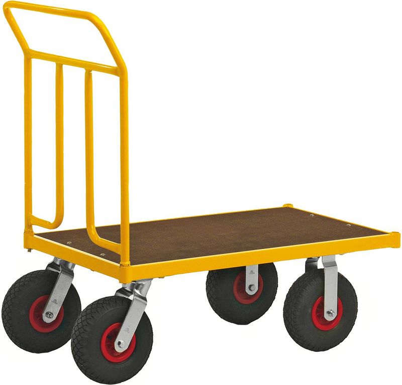 Kongamek Plattformwagen pulverbeschichtet mit Ladefl&#228;che 950x554mm aus MDF, Schiebeb&#252;gel und Luftbereifung ohne Bremse