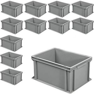 BRB 12x Euro-Stapelbeh&#228;lter mit 2 Griffleisten, LxBxH 400x300x220 mm, 21 Liter, grau, Kunststoffkiste, Beh&#228;lter, Transportkiste