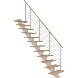 Dolle Mittelholmtreppe Hamburg Gerade Eiche wei&#223;, ge&#246;lt 75 cm breit f&#252;r Geschossh&#246;hen 240  279 cm UK Metall Wei&#223; inkl. einseitigem Designgel&#228;nder