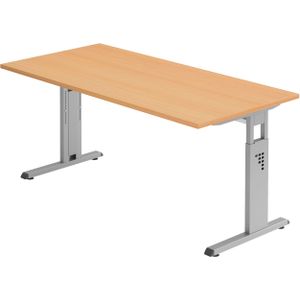 b&#252;m&#246; h&#246;henverstellbarer Schreibtisch O-Serie 160x80 cm in Buche, Gestell in Silber - PC Tisch f&#252;r's B&#252;ro manuell h&#246;henverstellbar, Computertisch verstellbar
