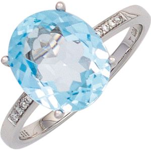 Gr. 54 - Damen Ring 585 Gold Wei&#223;gold 1 Blautopas hellblau blau 8 Diamanten Brillanten