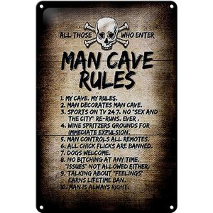 Blechschild Spruch 20x30cm man cave rules Totenkopf