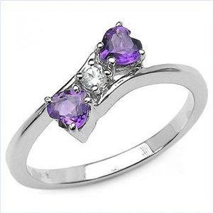 Edler Herzen-Ring-Amethyst Wei&#223;topas-925 Silber Rhodiniert (Ringgr&#246;&#223;e: 50 (16,0 mm))